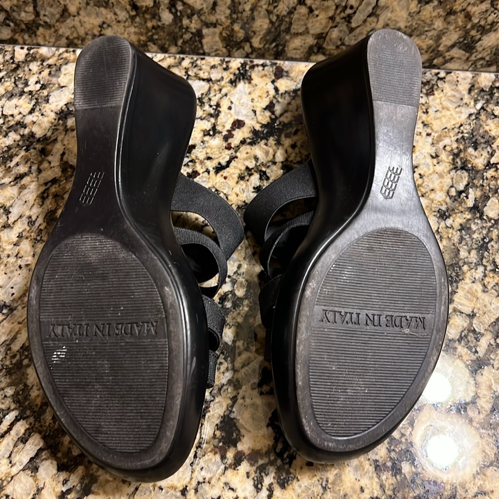 Italian Shoemakers Black Slide Sandals with Decorative Straps - Picture 3 of 4